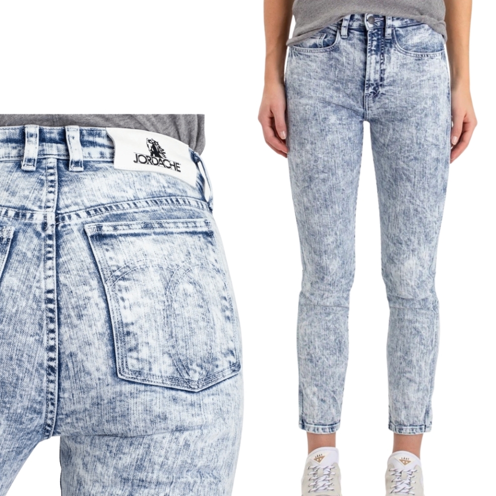 Jordache Premium High Rise Slim Blue Jeans Vintage Crop Acid Wash Womens Size 25
